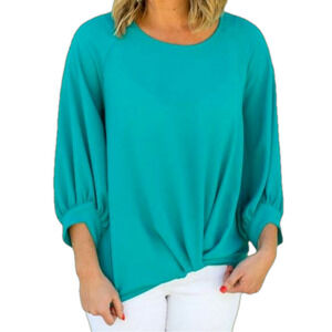 Gibson x Living in Yellow NWT Turquoise Maggie Twist Hem Top Size Medium